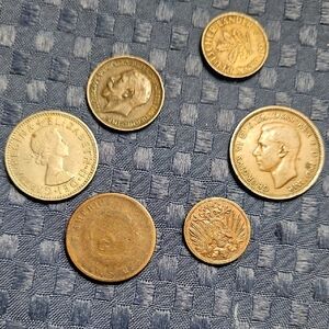 Lot Of 6-Vintage International Coins.German,British.1894 German "J" 1 Pfennig.